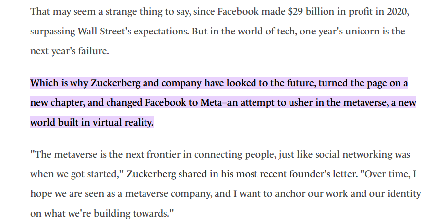 The best example we have of it is Facebook. The company recently changed its name to Meta.