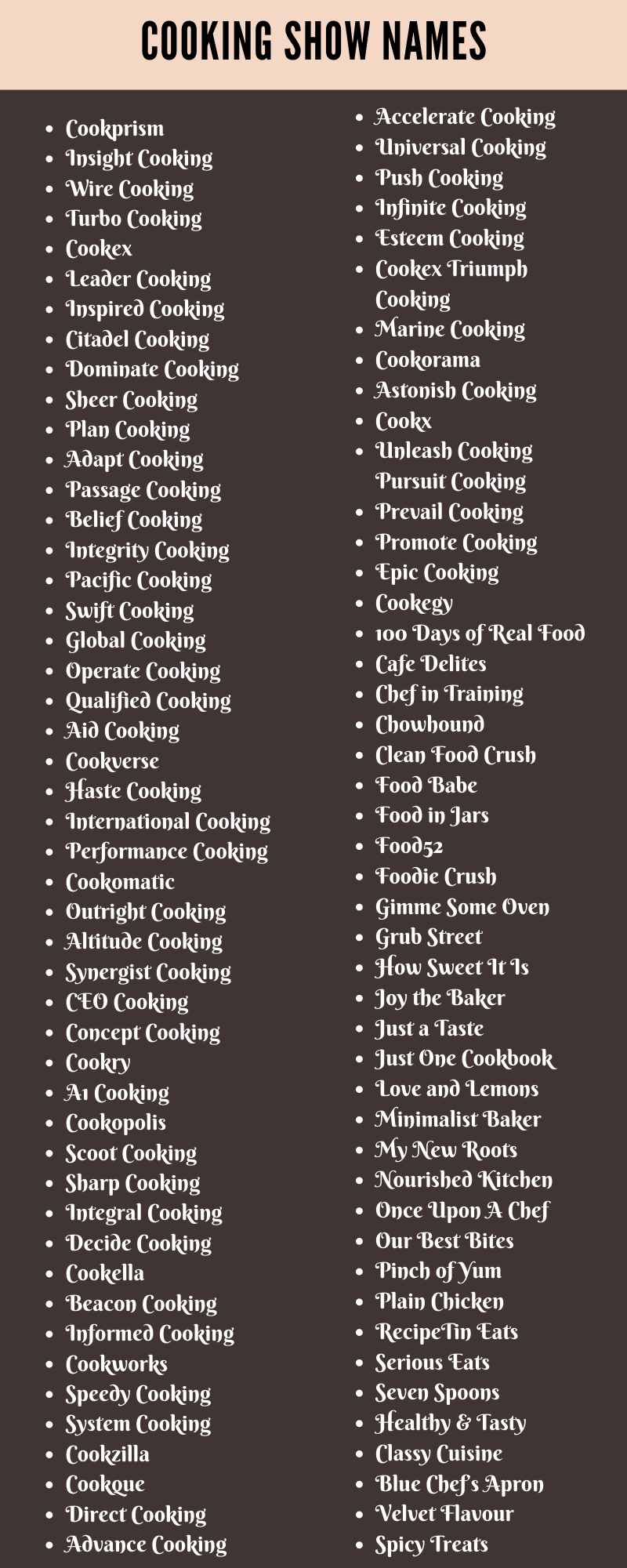 Cooking Show Names 400 Creative Cooking Names Ideas