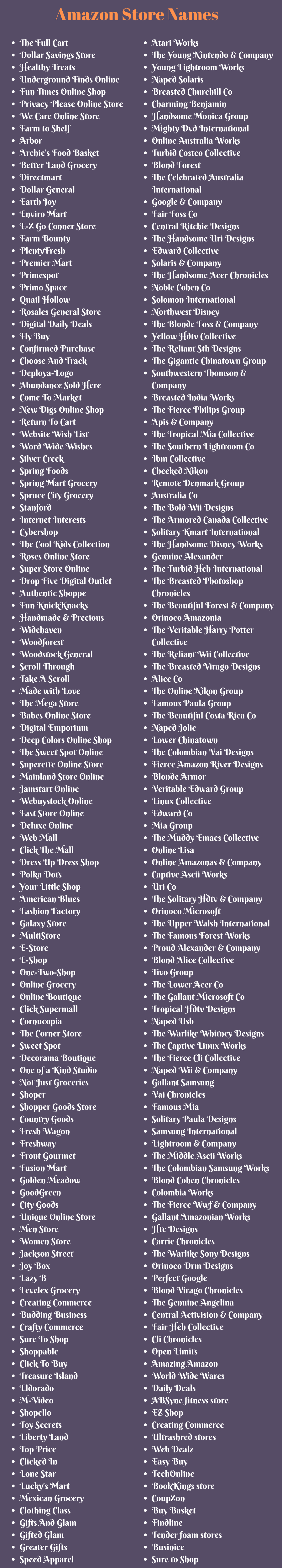 Amazon Store Names