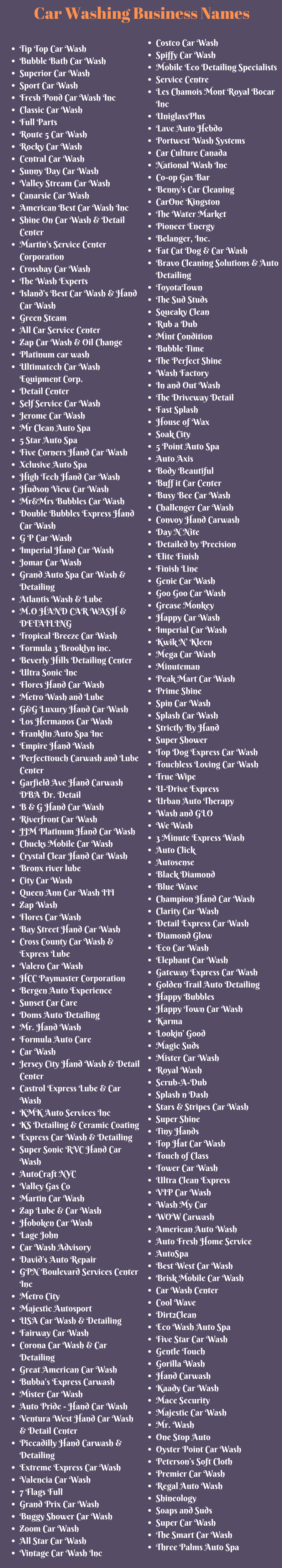 Car Washing Business Names