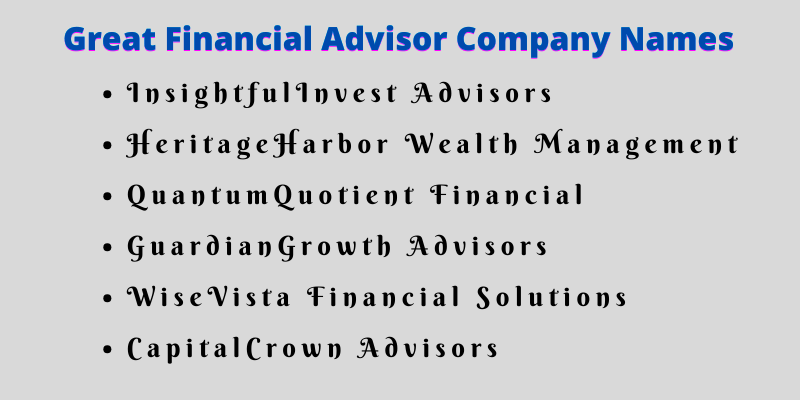Financial Advisor Company Names