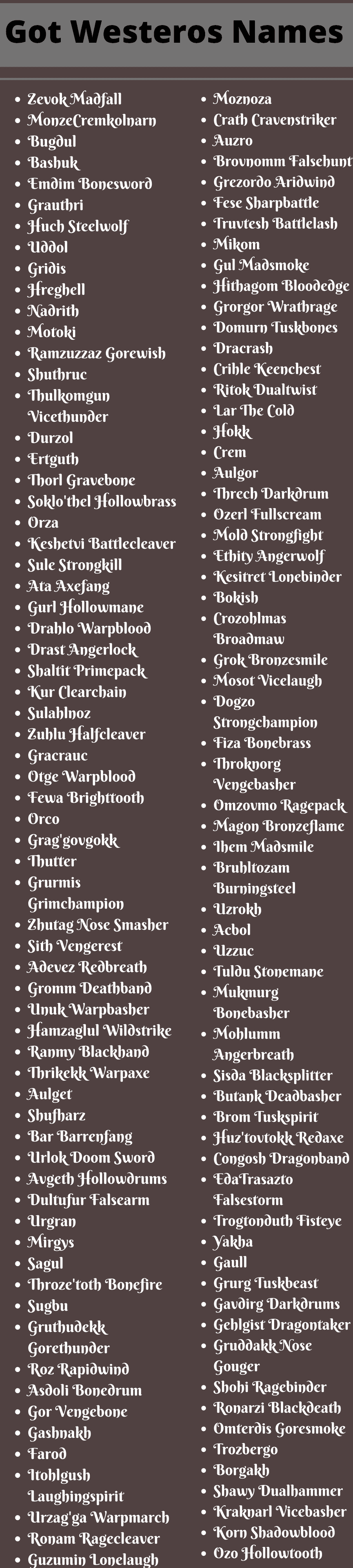Orc Wow Names