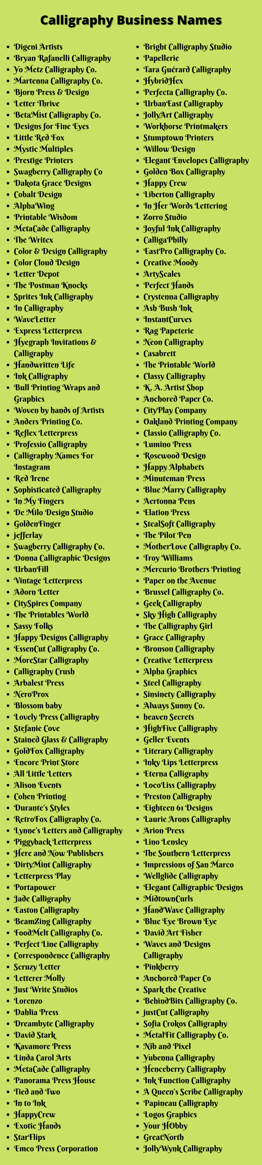 Calligraphy Business Names