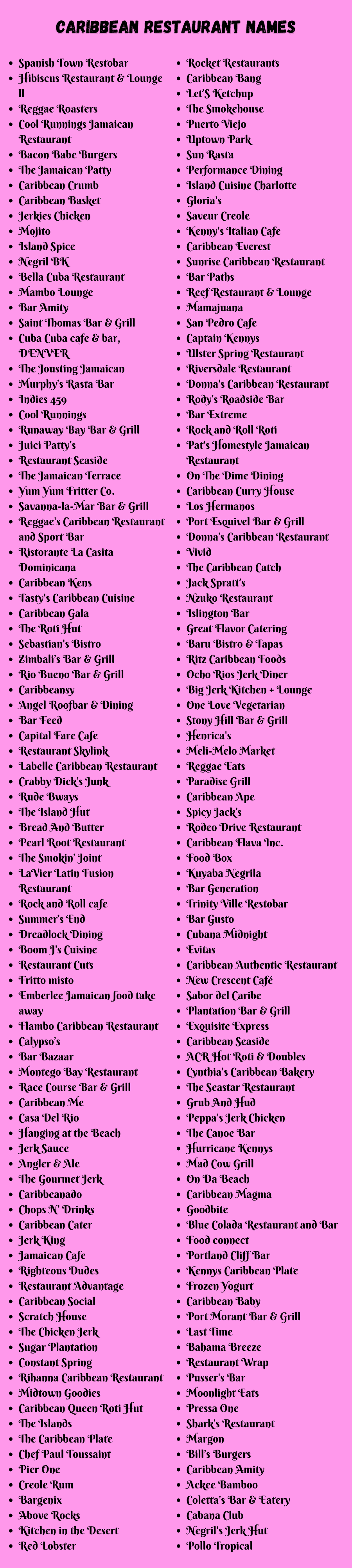 Caribbean Restaurant Names