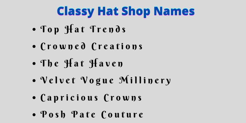 Hat Shop Names