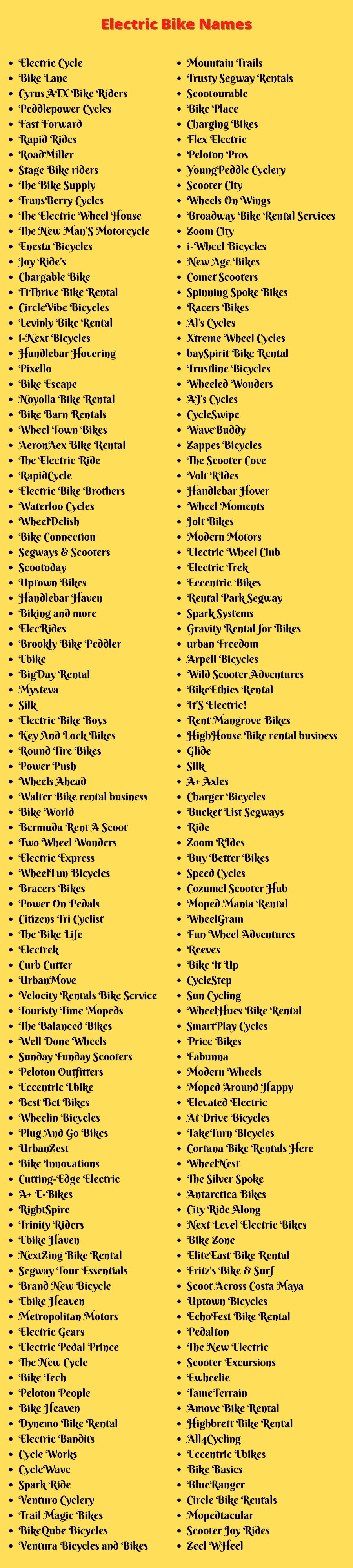 Electric Bike Names: 400+ Names of Scooters And Bikes