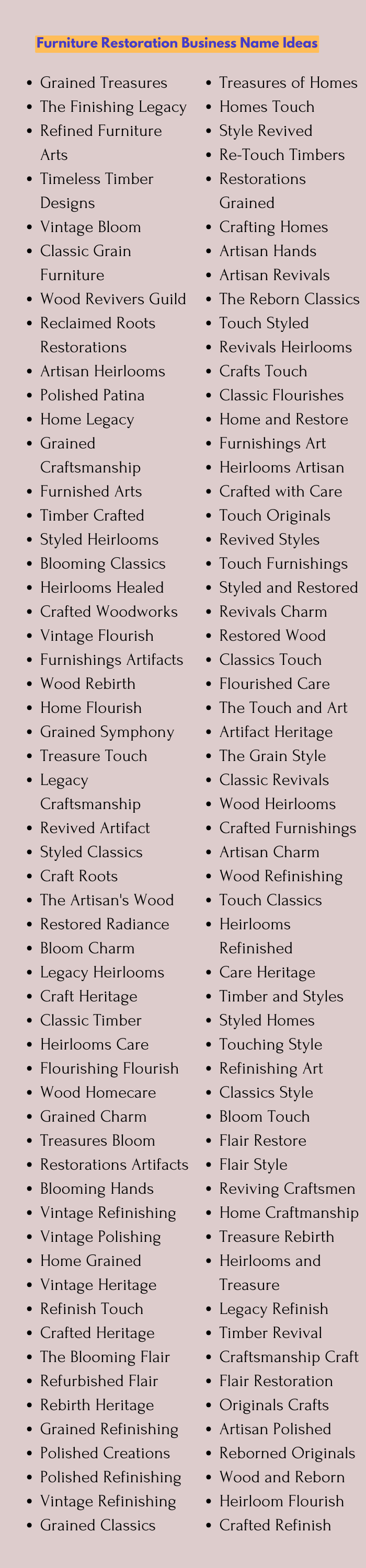 Furniture Restoration Business Name Ideas