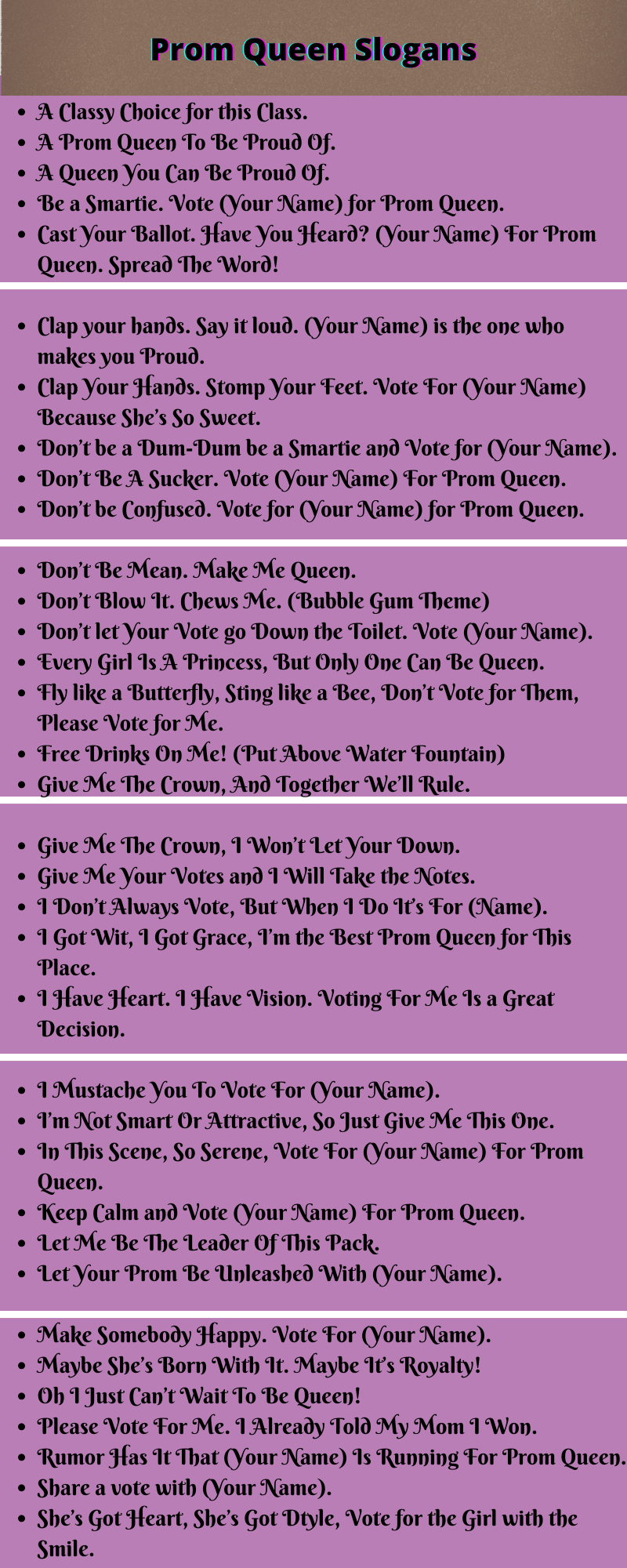 Prom Queen Slogans