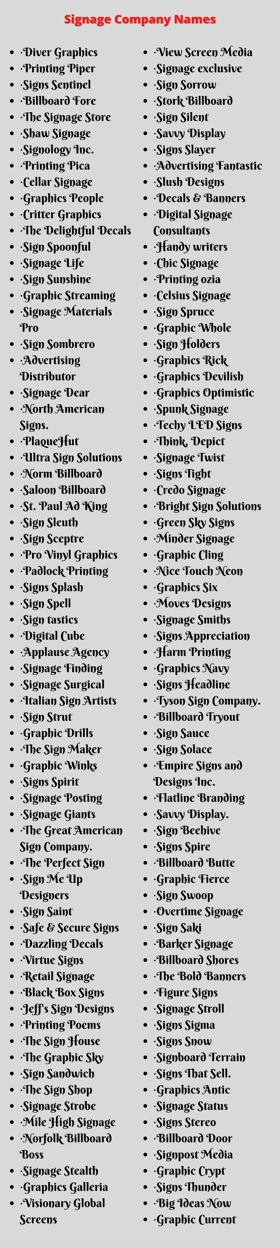 Signage Company Names