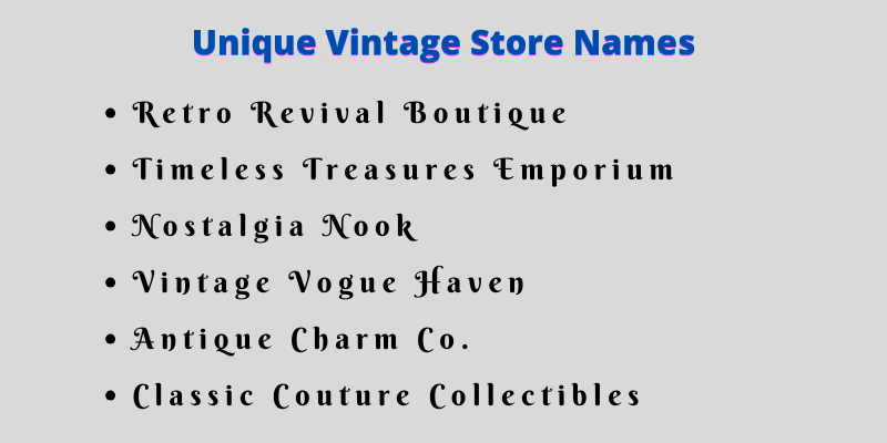 Vintage Store Names
