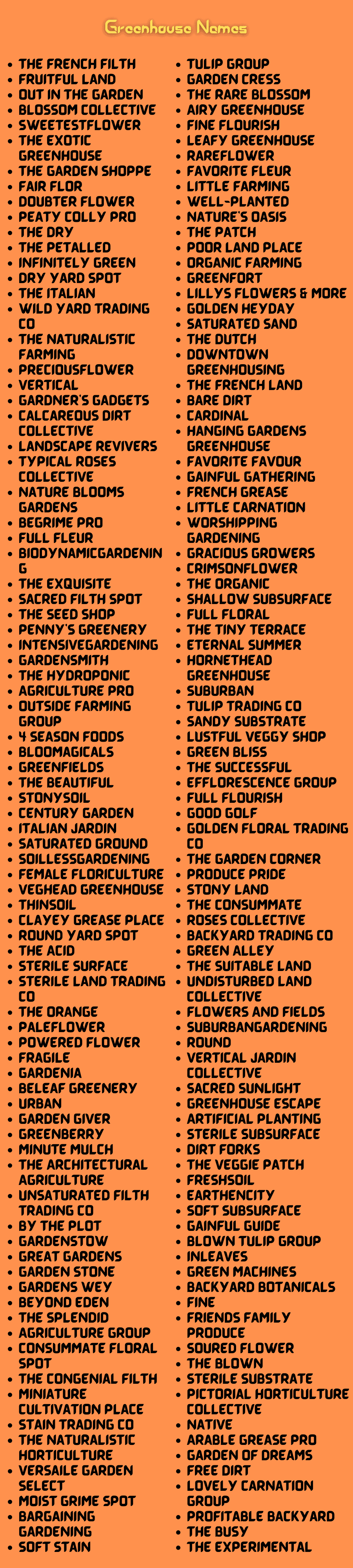 Greenhouse Names