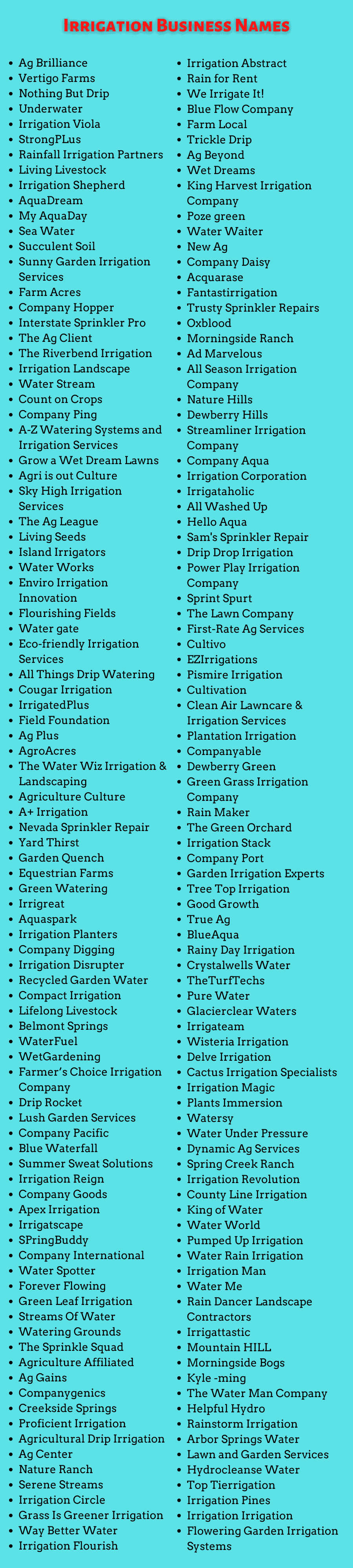 Irrigation Business Names
