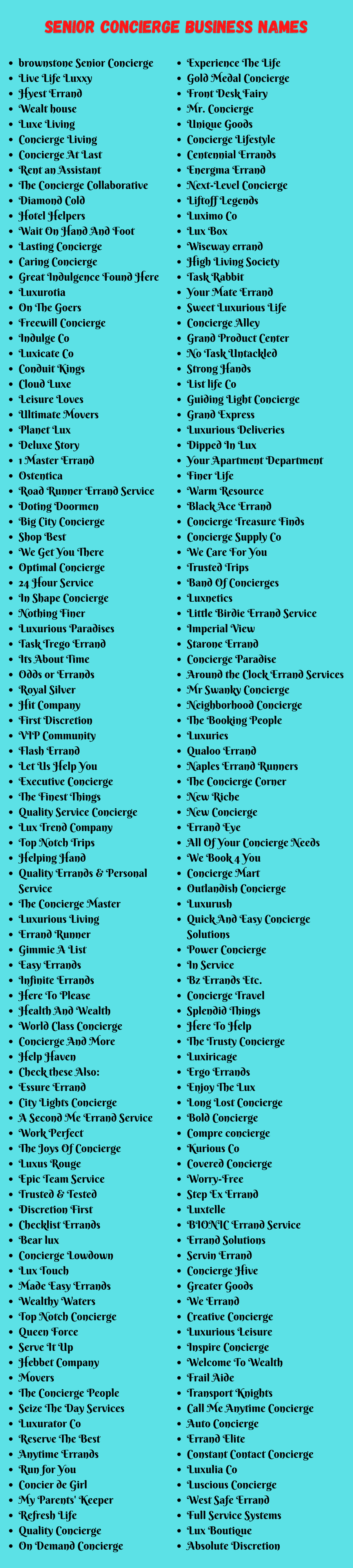 Senior Concierge Business Names