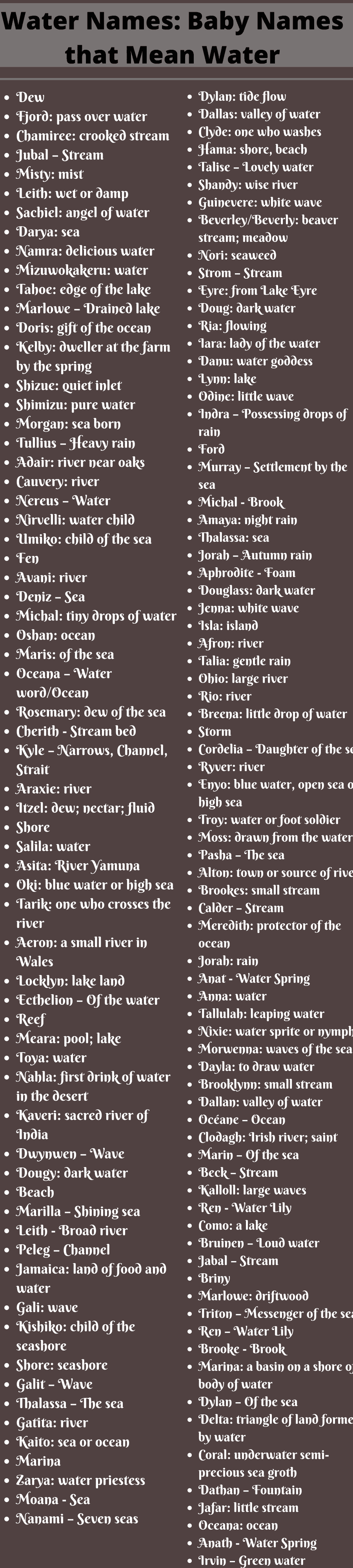 Water Names Baby Names that Mean Water