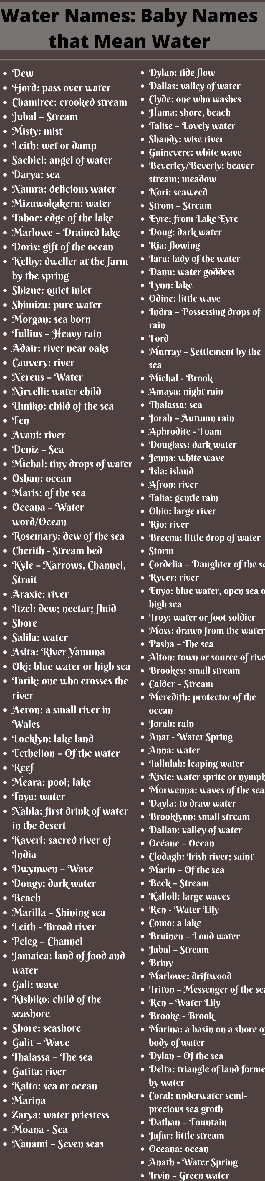 Water Names 400 Baby Names That Mean Water