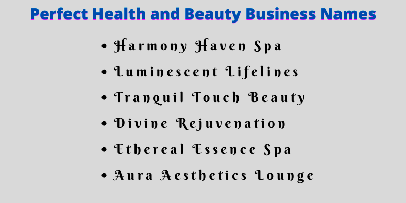 Health and Beauty Business Names