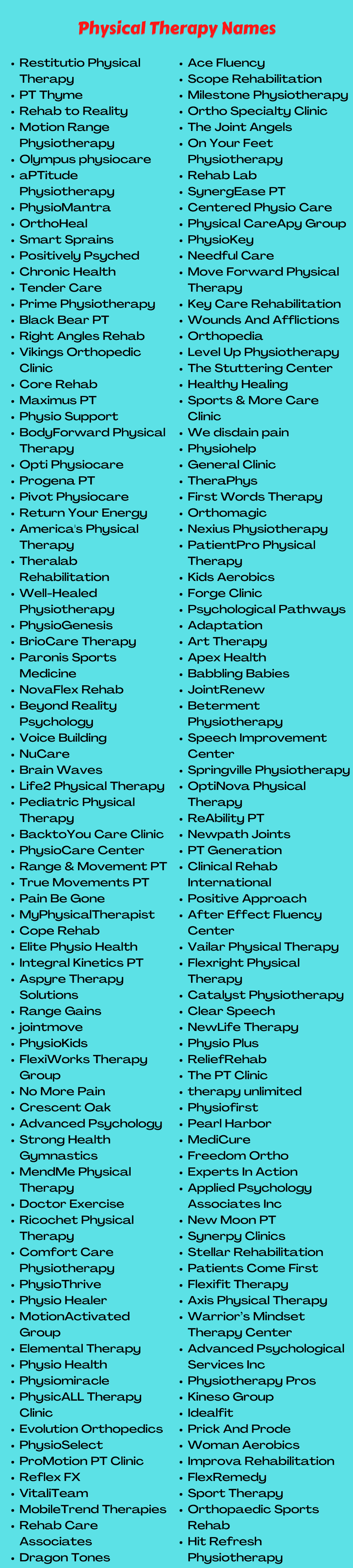 Physical Therapy Names