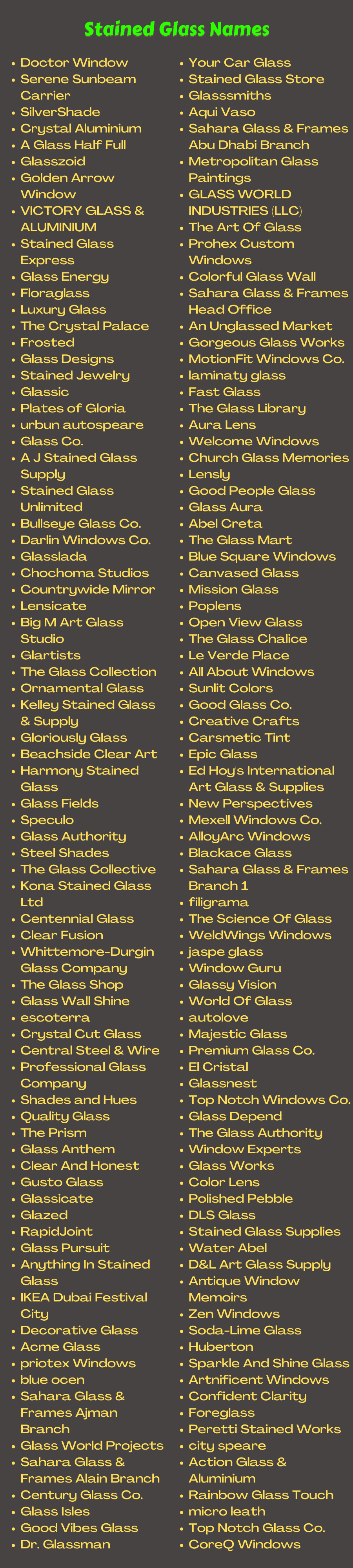 400+ Stained Glass Names Ideas & Suggestions
