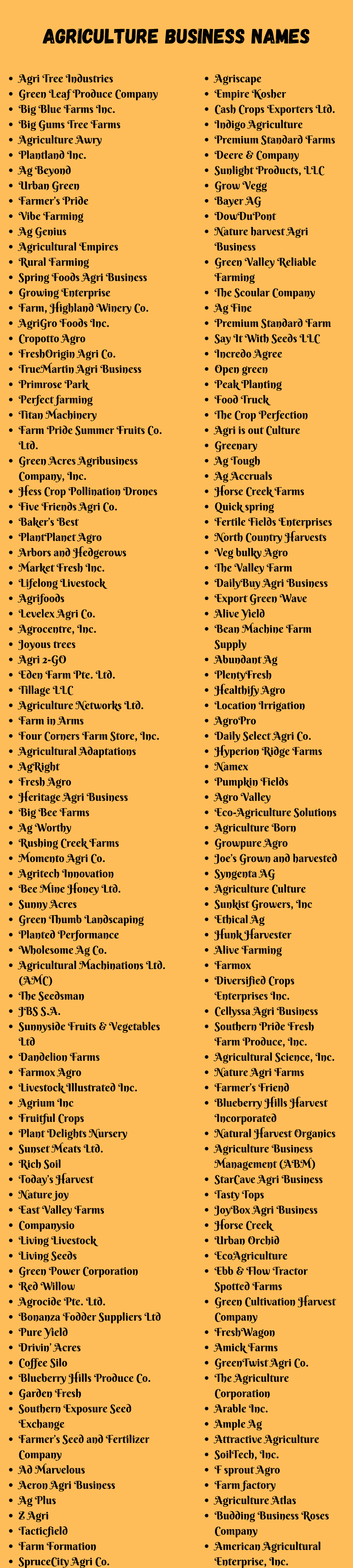 Agriculture Business Names