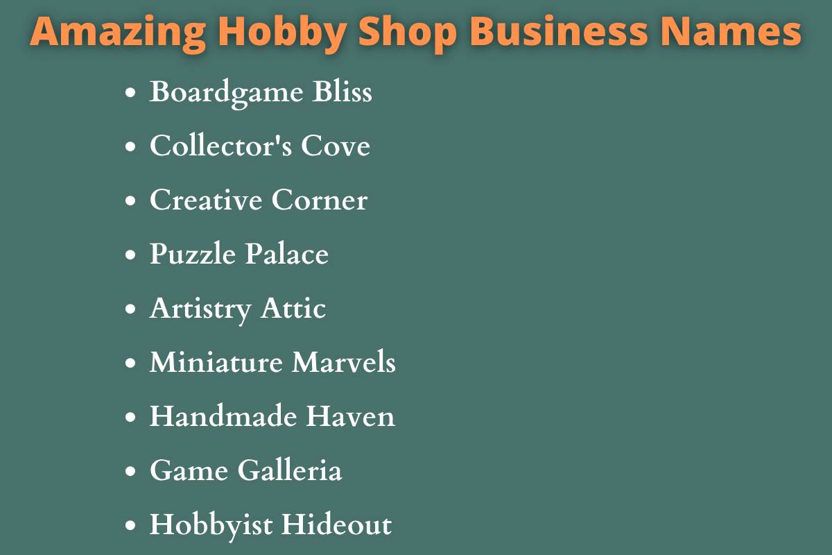 Hobby Shop Business Names
