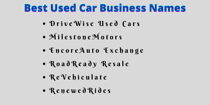 Used Car Business Names