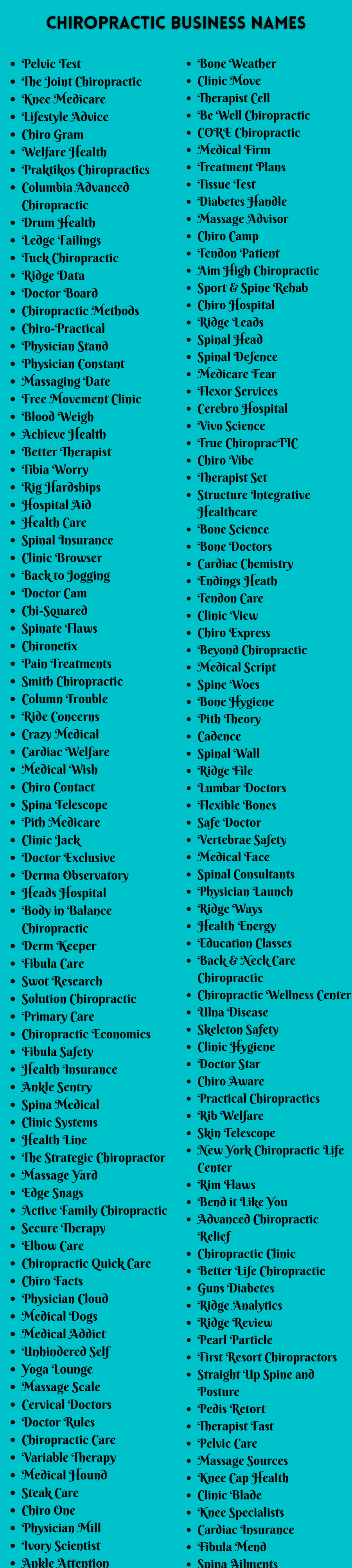 Chiropractic Business Names