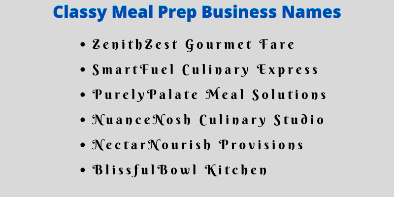 Meal Prep Business Names