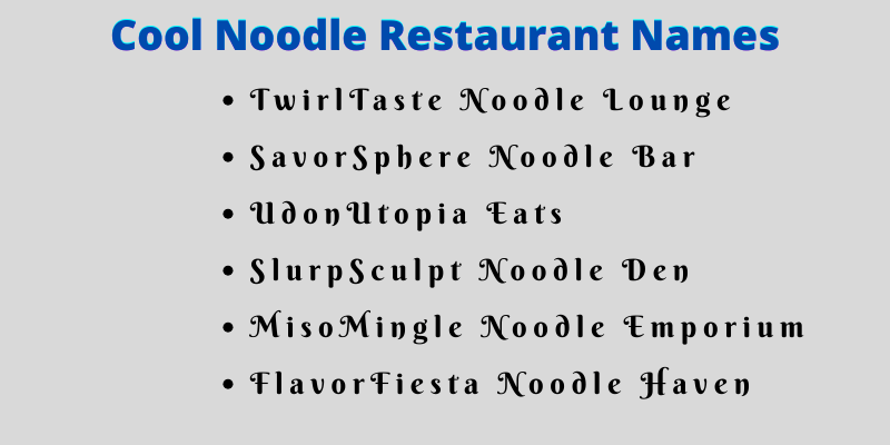 Noodle Restaurant Names