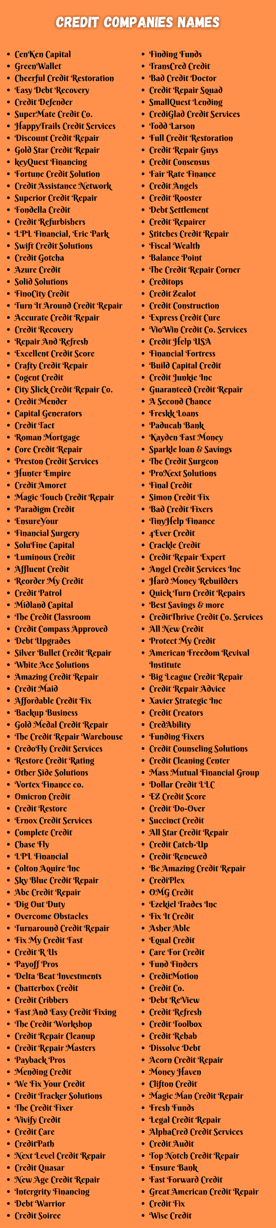 Credit Companies Names