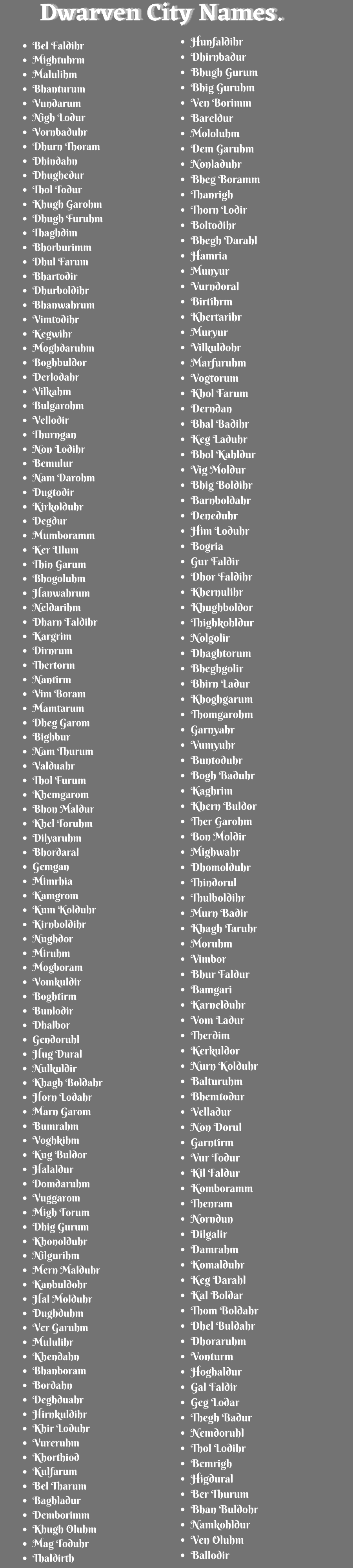 Dwarven City Names