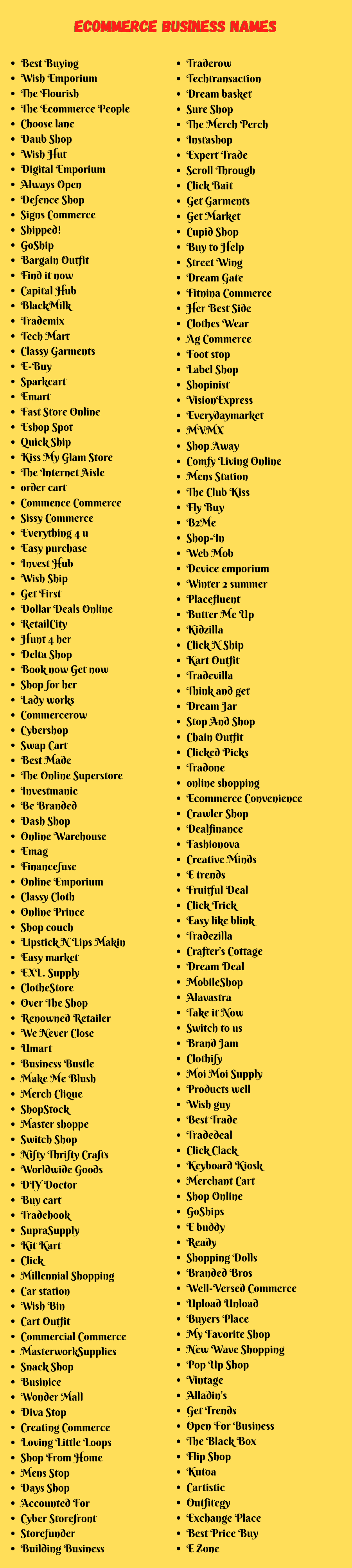 Ecommerce Business Names