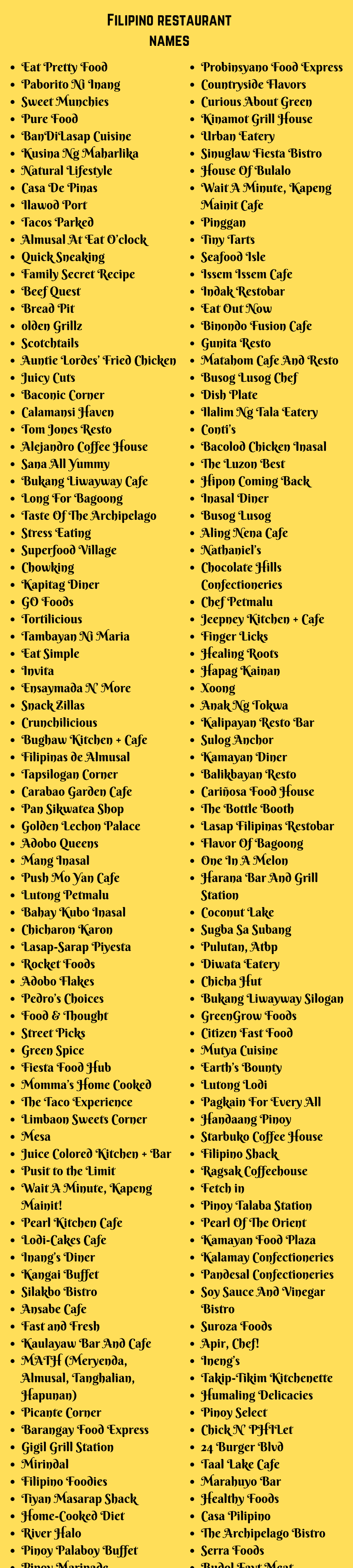 Filipino Restaurant Names