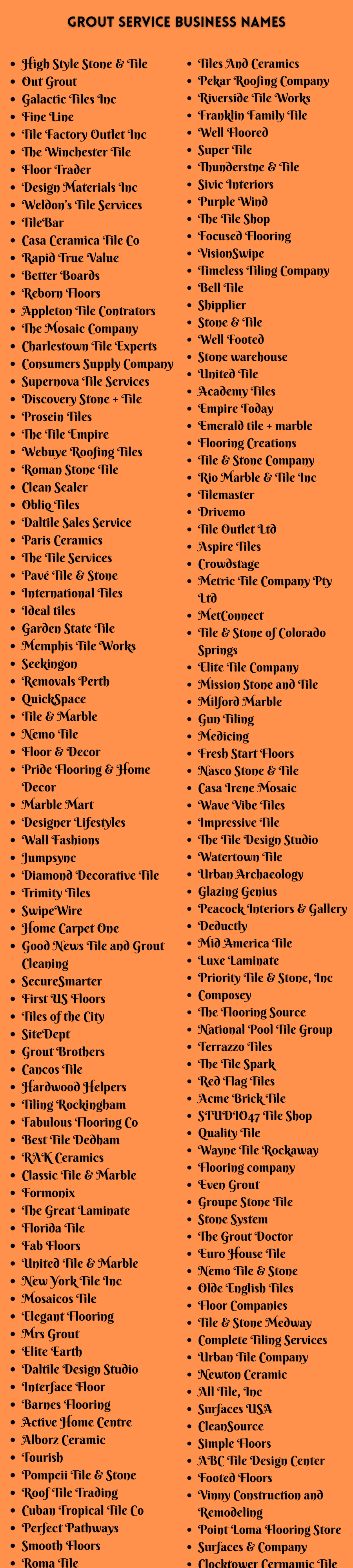 Grout Service Business Names