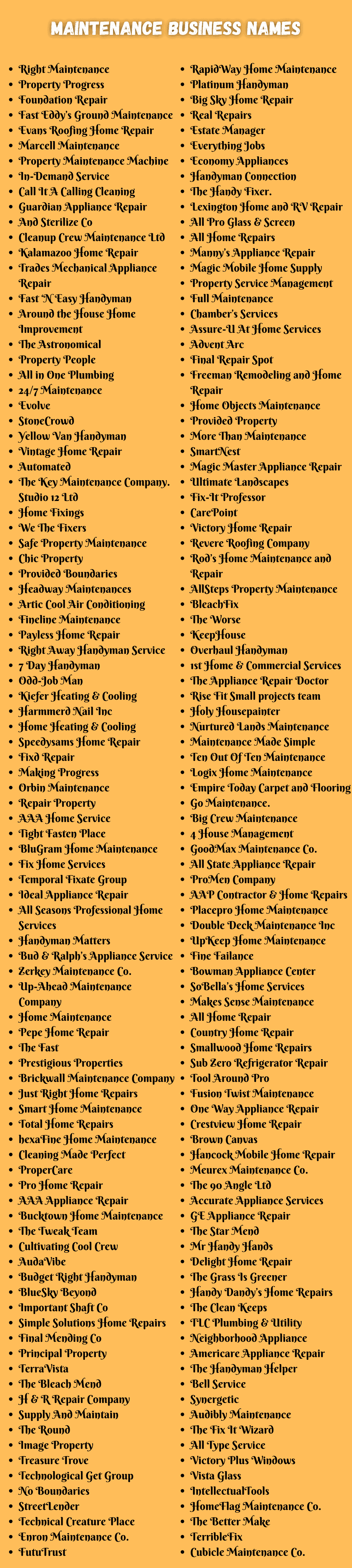 Maintenance Business Names