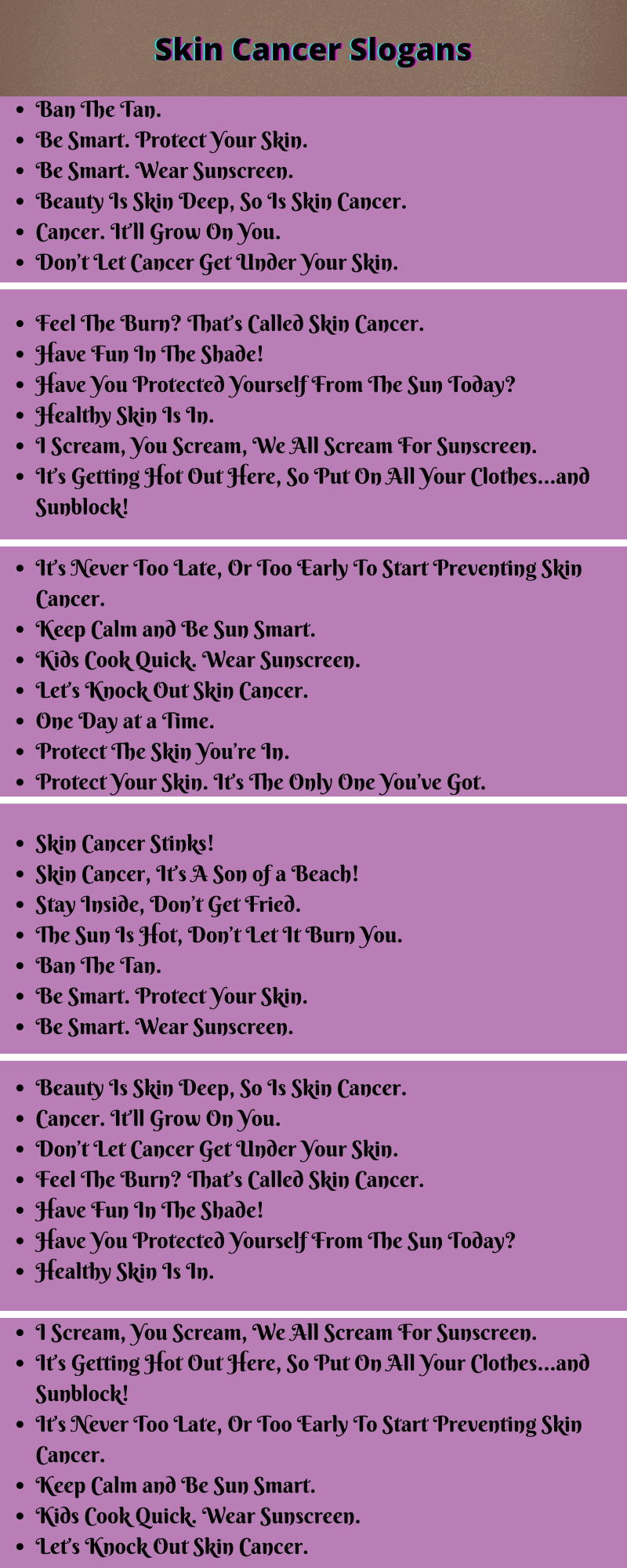 Skin Cancer Slogans 