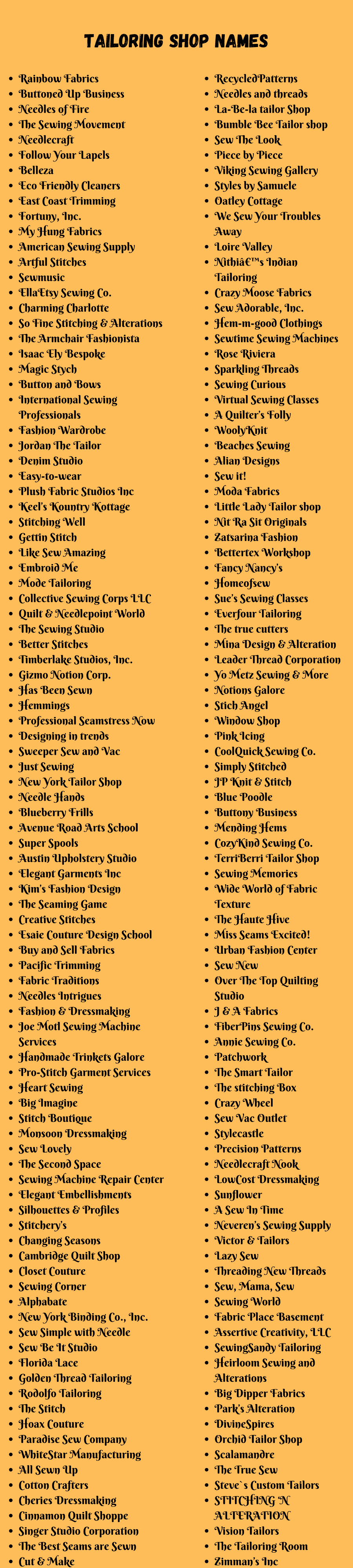Tailoring Shop Names