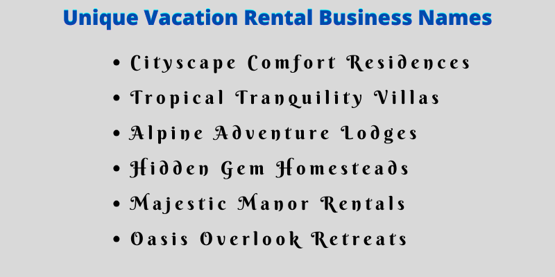 Vacation Rental Business Names