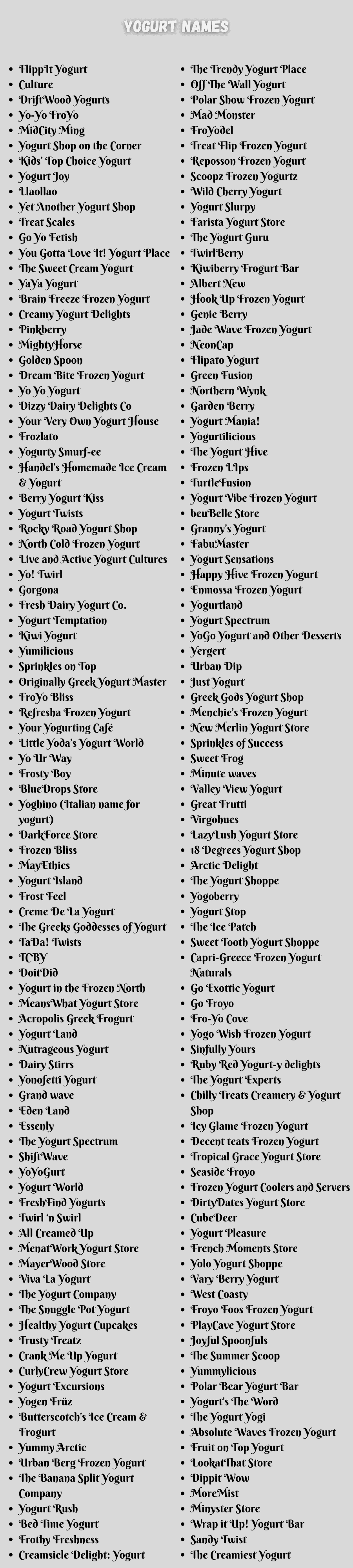 Yogurt Names