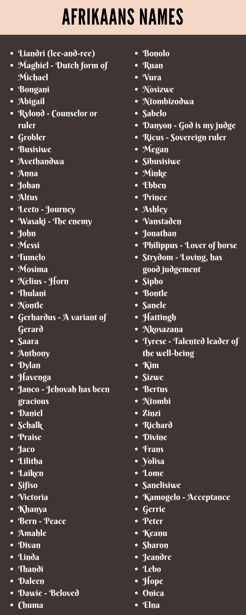 Afrikaans Names