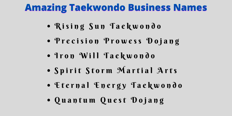 Taekwondo Business Names