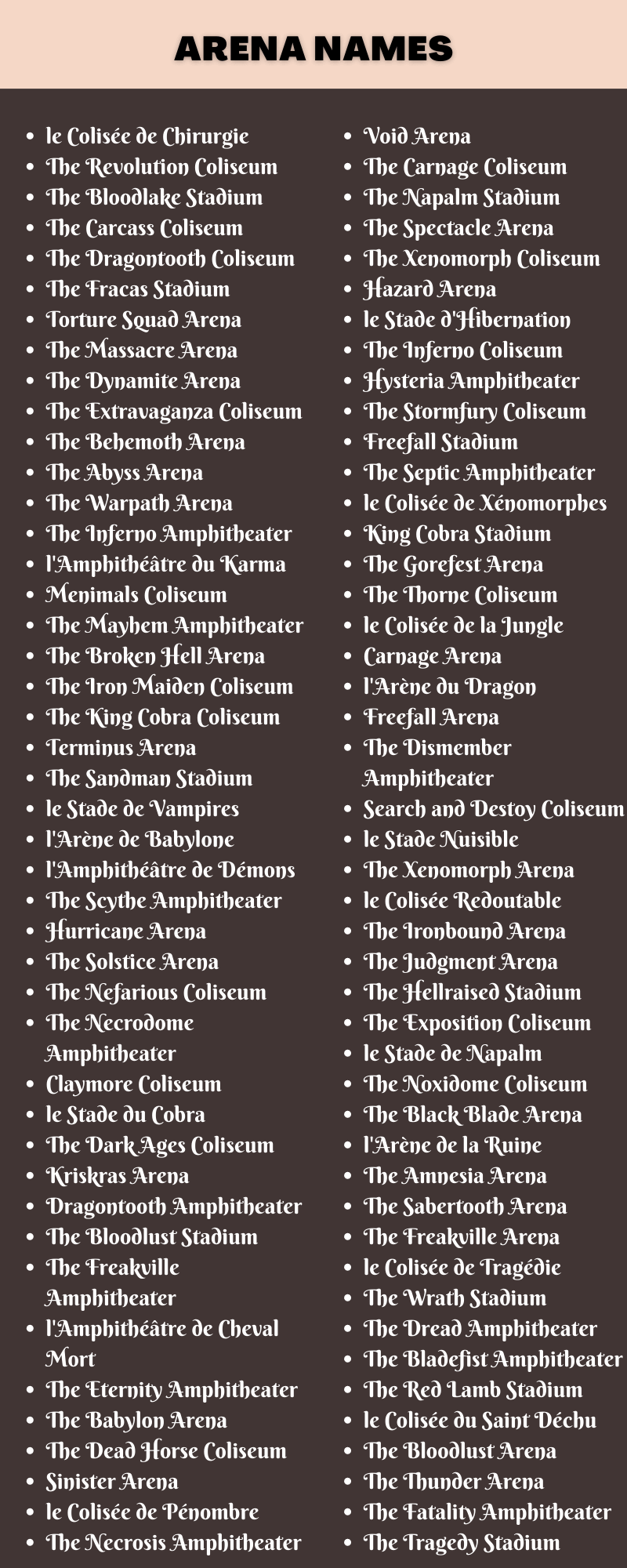 Arena Names