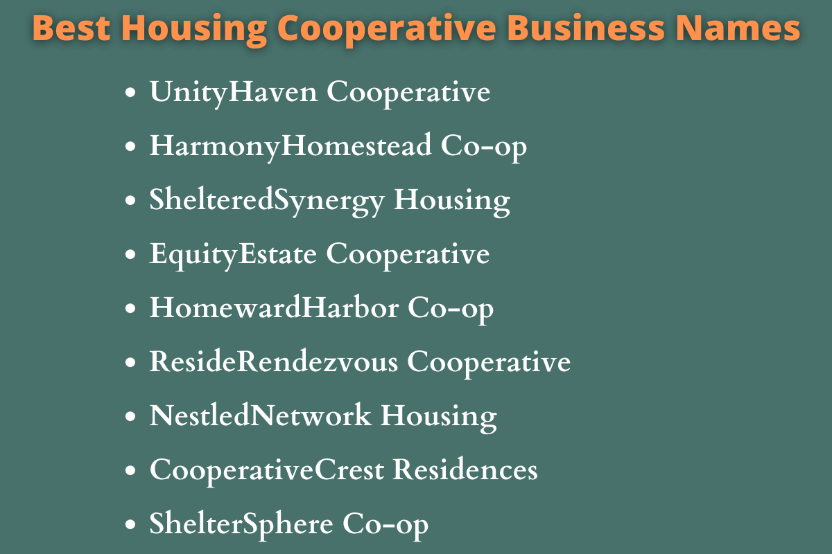 Housing Cooperative Business Names