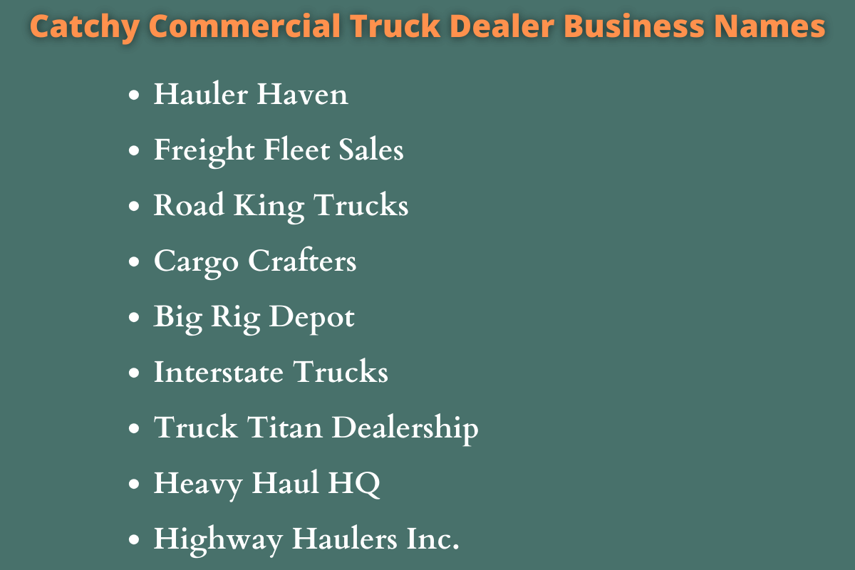 Commercial Truck Dealer Business Names