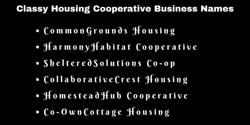 Housing Cooperative Business Names