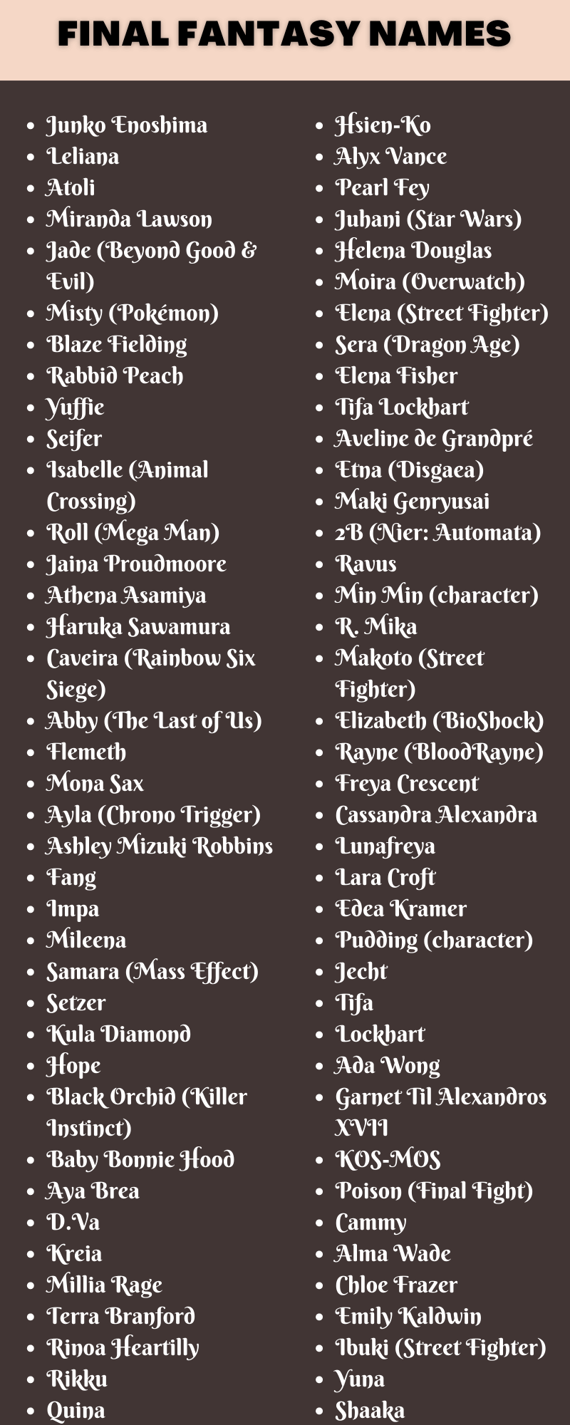 final fantasy characters names list