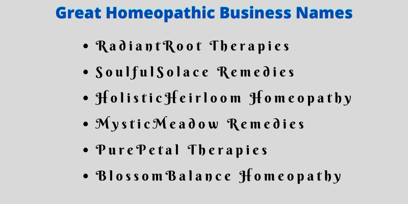 Homeopathic Business Names