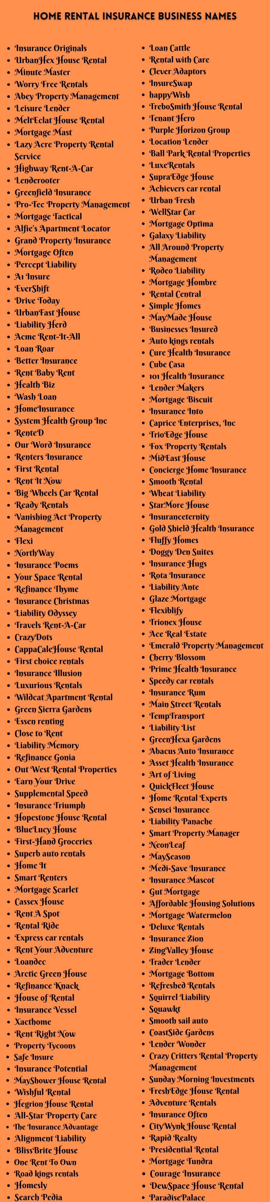 Home Rental Insurance Business Names
