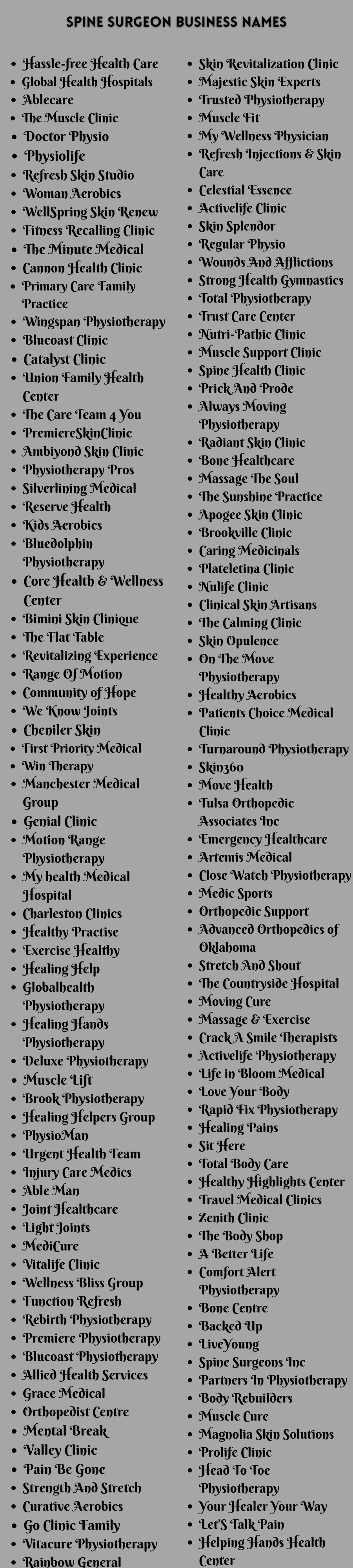 400 Spine Surgeon Business Names Ideas & Suggestions