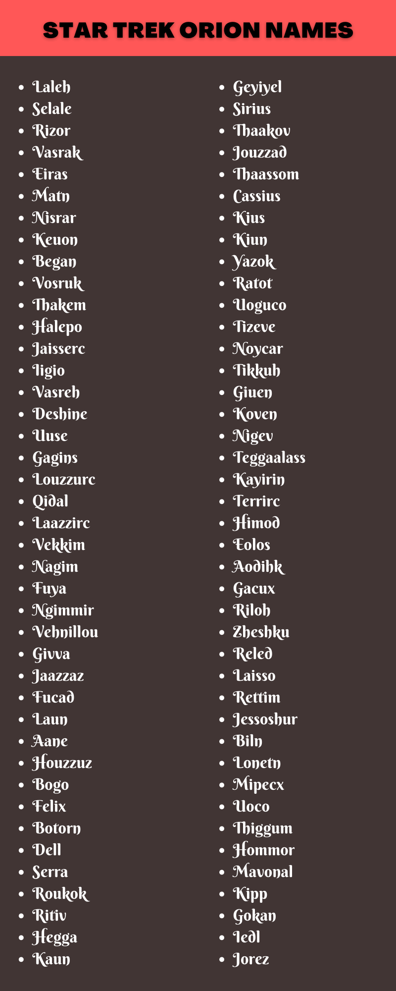 Star Trek Orion Names