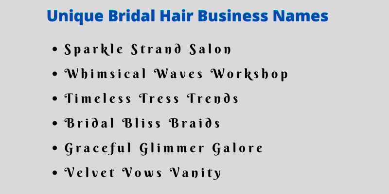 Bridal Hair Business Names